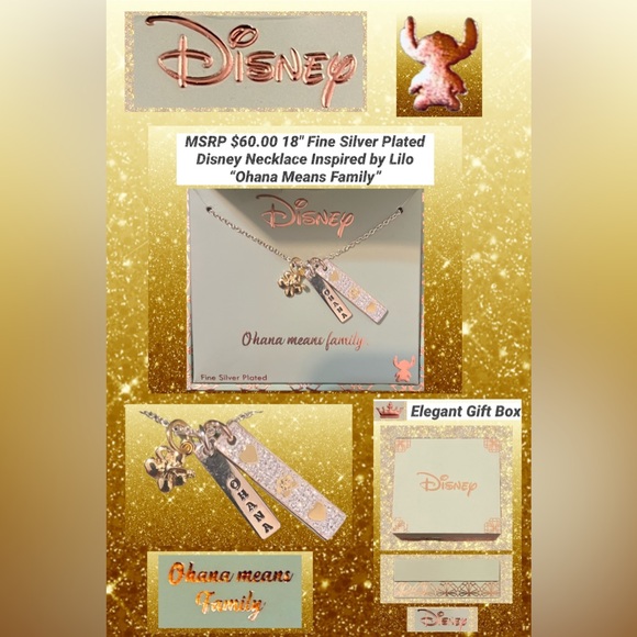Disney Necklace Inspired by Lilo & Stitch Fine Silver Plated NWT 18” MSRP $60.00 - Picture 5 of 9